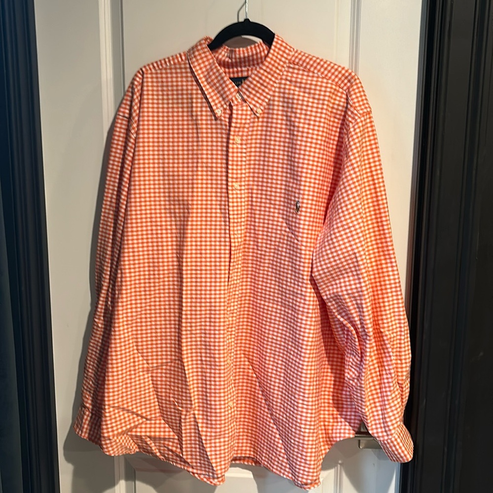 Ralph Lauren 2XB gingham orange check button up long sleeve dress shirt